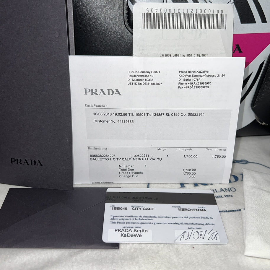 Prada 1BB049 City Calf Damen Umhängetasche Schwarz/Pink