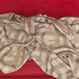 Fendi FF Shawl Wolle & Kaschmir Schal 140x140 cm Schultertuch beige/gold wie Neu