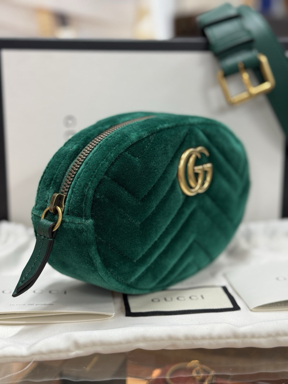 Gucci GG Marmont Gürteltasche Bumbag Samt Grün/Gold 476434