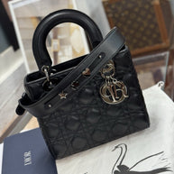 Kleine Lady Dior Small Schwarz Leder & Ruthenium HW All Black Umhängetasche