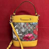 Gucci Flora Ophidia Bucket Bag Umhängetasche GG Supreme Modell:550621 Gelb Leder