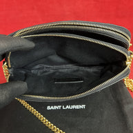 Saint Laurent Becky Double Zip Wallet on Chain kleine Umhängetasche Schwarz Gold