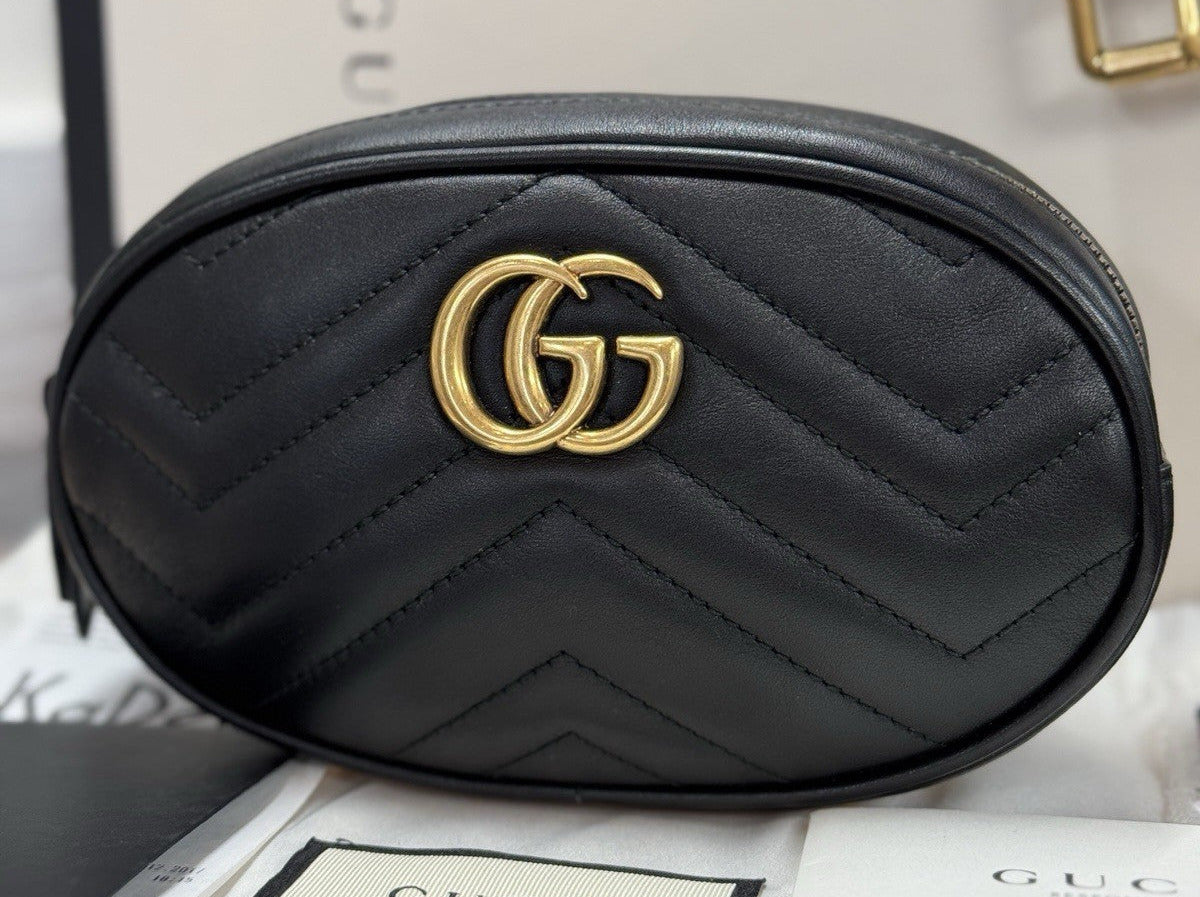 Gucci GG Marmont Gürteltasche Bumbag Leder Schwarz/Gold 476434