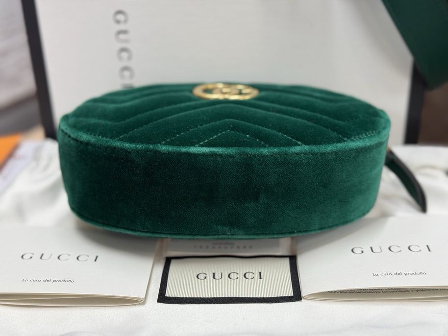 Gucci GG Marmont Gürteltasche Bumbag Samt Grün/Gold 476434