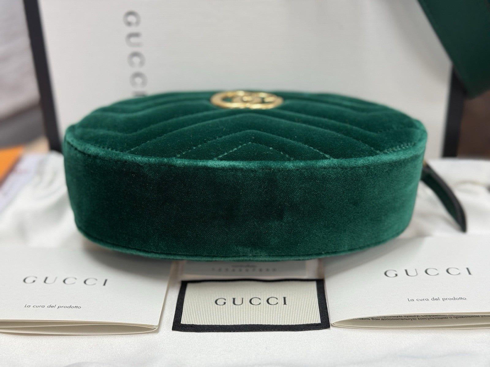 Gucci GG Marmont Gürteltasche Bumbag Samt Grün/Gold 476434
