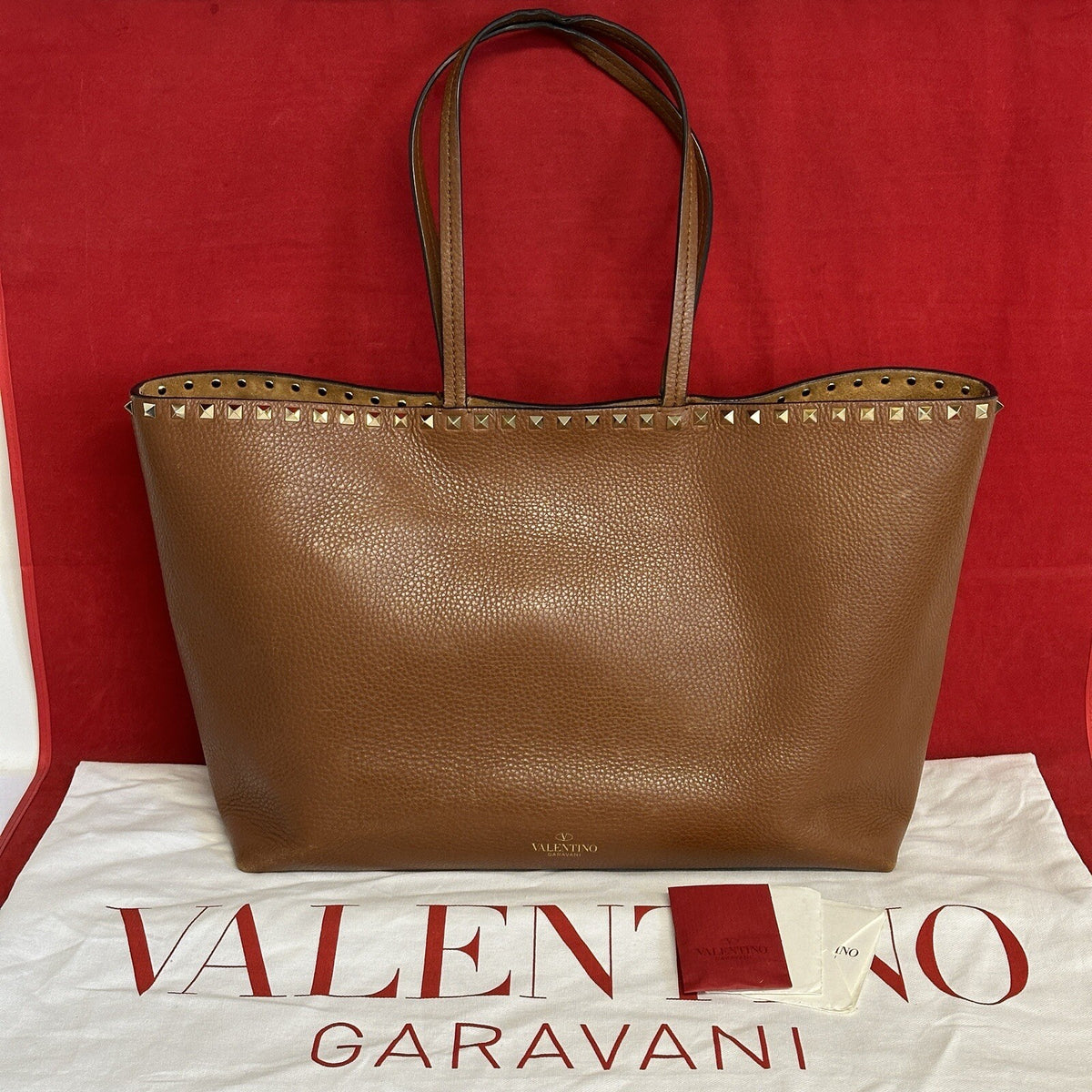 Valentino Garavani Rockstud Shopper Leder Braun Gold Nieten NP. 1.400€