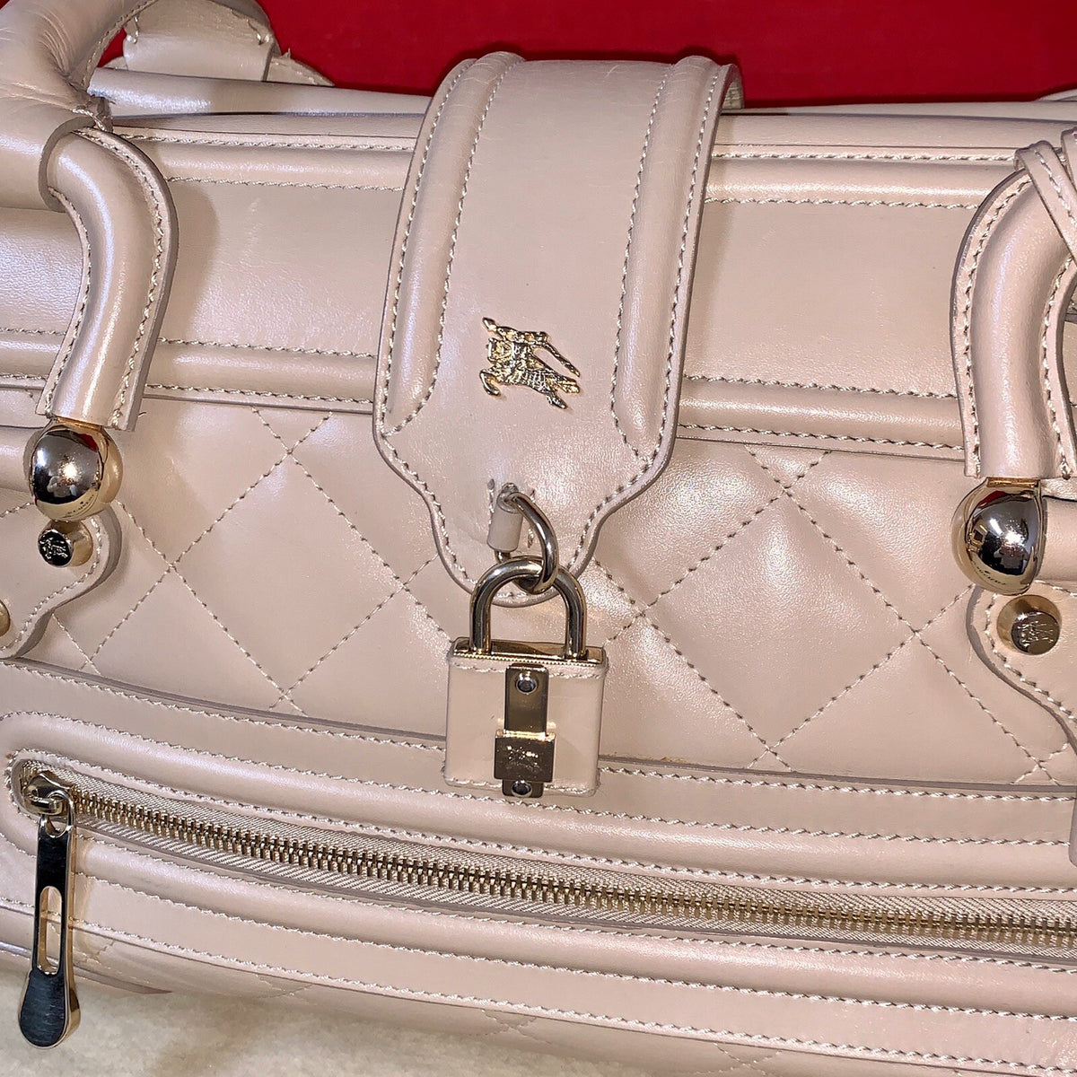 Große Burberry Bowling Bag Montgomery Quilted Leather beige Leder Handtasche