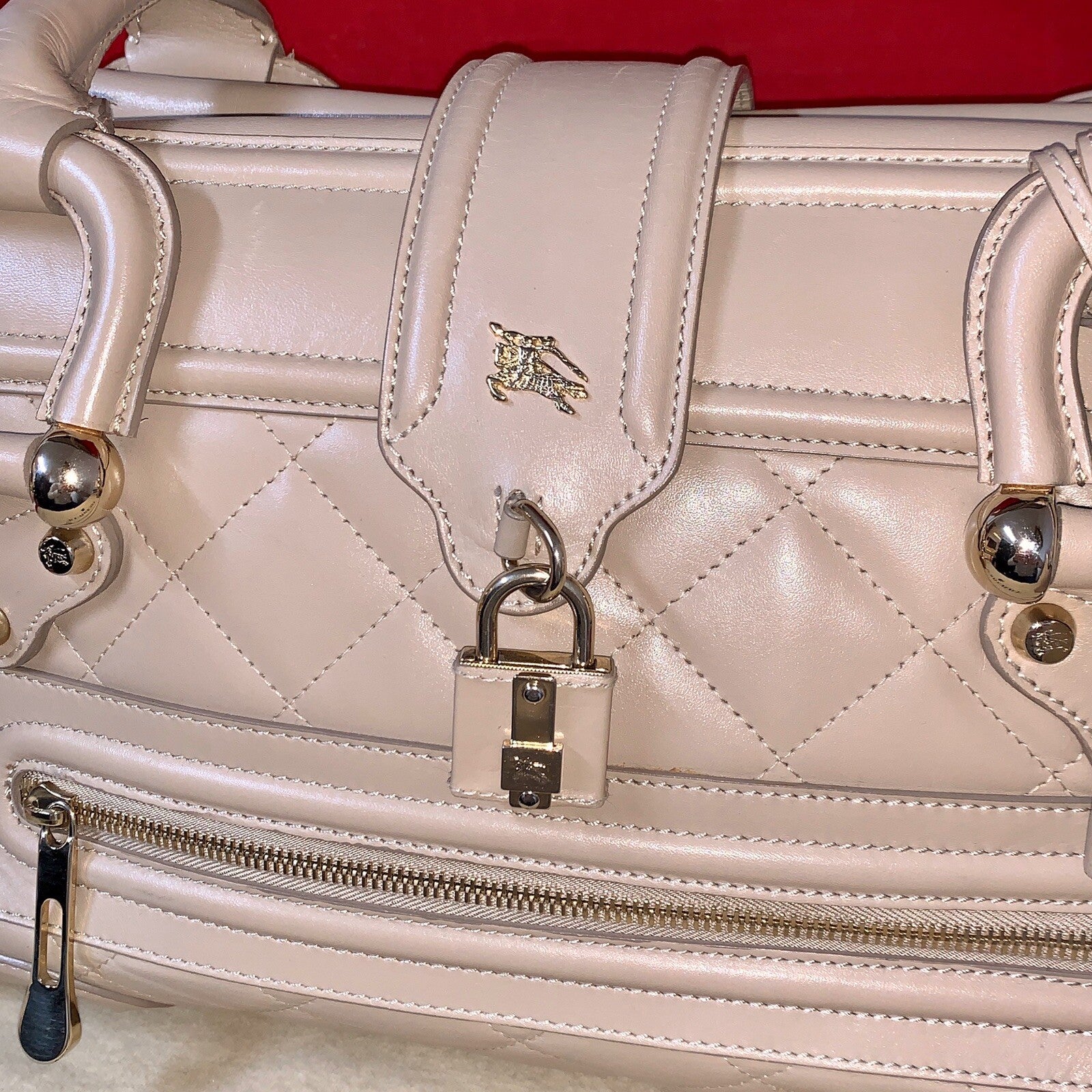 Große Burberry Bowling Bag Montgomery Quilted Leather beige Leder Handtasche