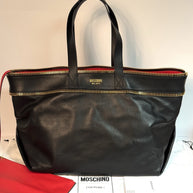 Moschino Rider Shopper XL Tote Bag + Pochette Fantasy Print Black Gold 2023