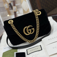 Gucci Kleine GG Marmont Schultertasche Samt Schwarz/Gold 446744