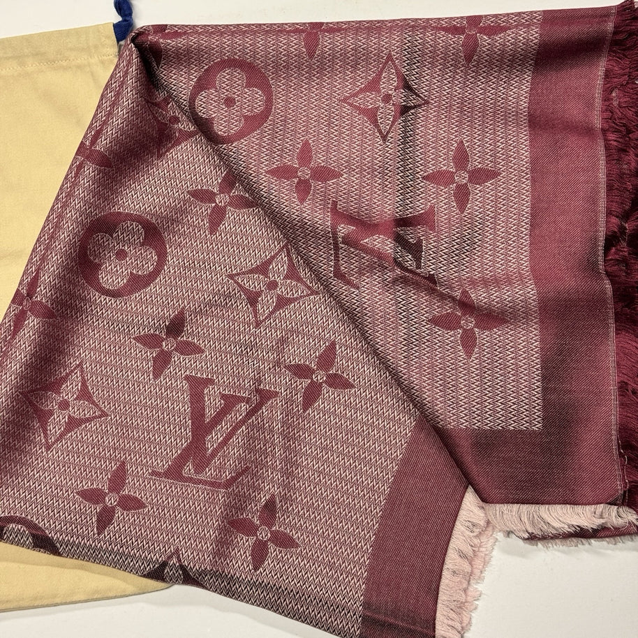 Louis Vuitton Monogram Seide Tuch/Schal 140cm Burgunder Rot Lila M73668
