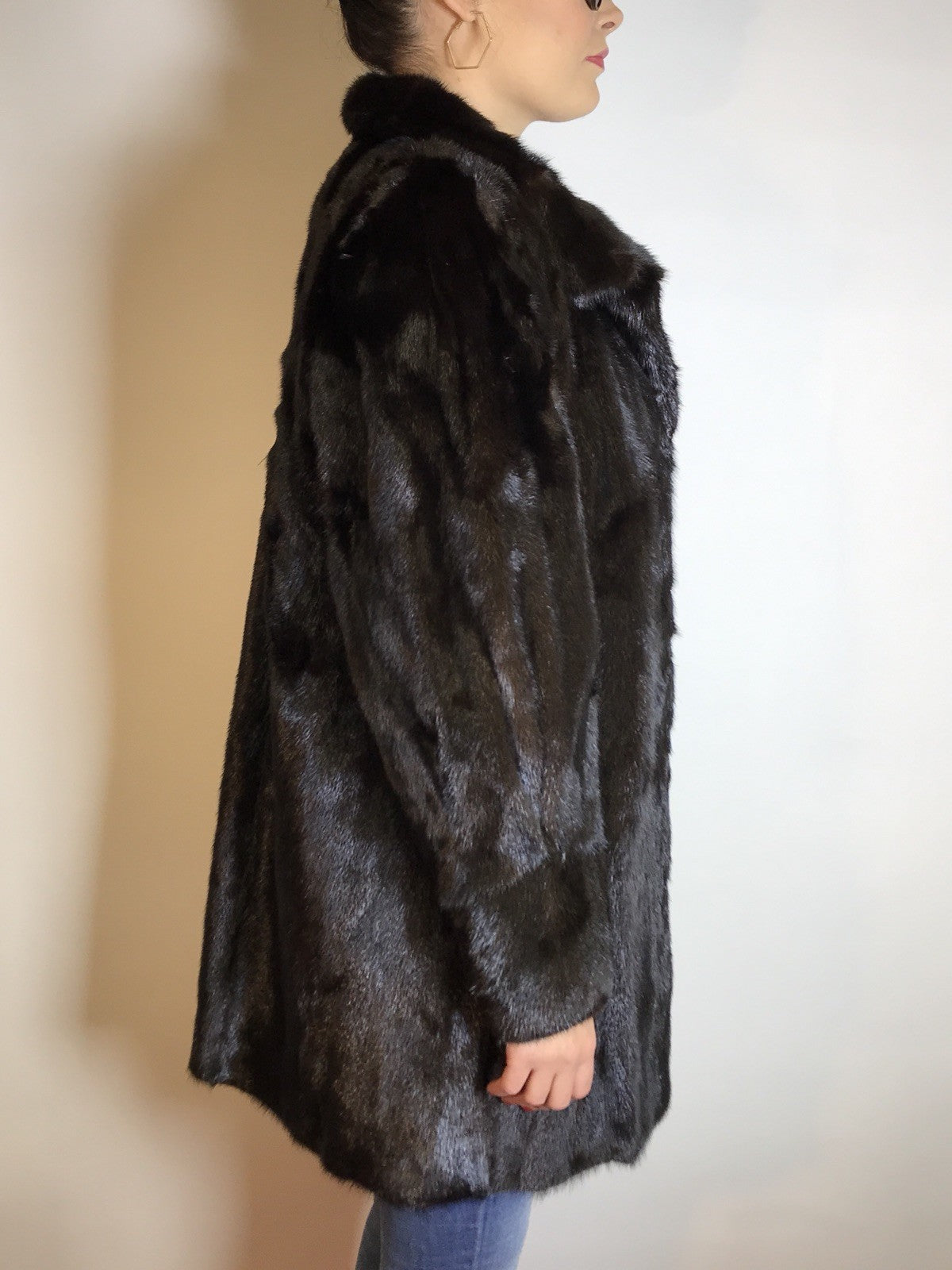 Klassische lange Nerzjacke SAGA MINK dunkelbraun, Gr. 36/38 Damen