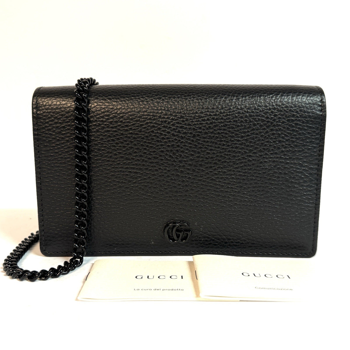 GUCCI GG MARMONT BRIEFTASCHE MIT KETTENRIEMEN SCHWARZ WALLET ON CHAIN WOC TOP