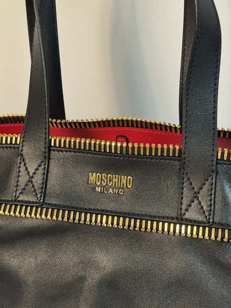 Moschino Rider Shopper XL Tote Bag + Pochette Fantasy Print Black Gold 2023