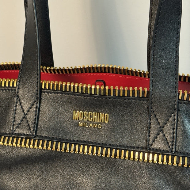 Moschino Rider Shopper XL Tote Bag + Pochette Fantasy Print Black Gold 2023