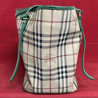 Große Burberry Shopper Damen Schultertasche Leder Beige & Grün Nova Check