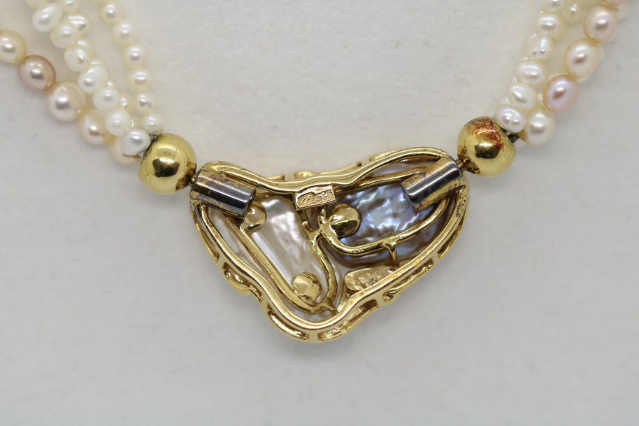 Perlencollier 585er Goldverschluss mit Süßwasserperlen & 11 Brillanten 0,10CT