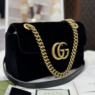 Gucci Kleine GG Marmont Schultertasche Samt Schwarz/Gold 446744
