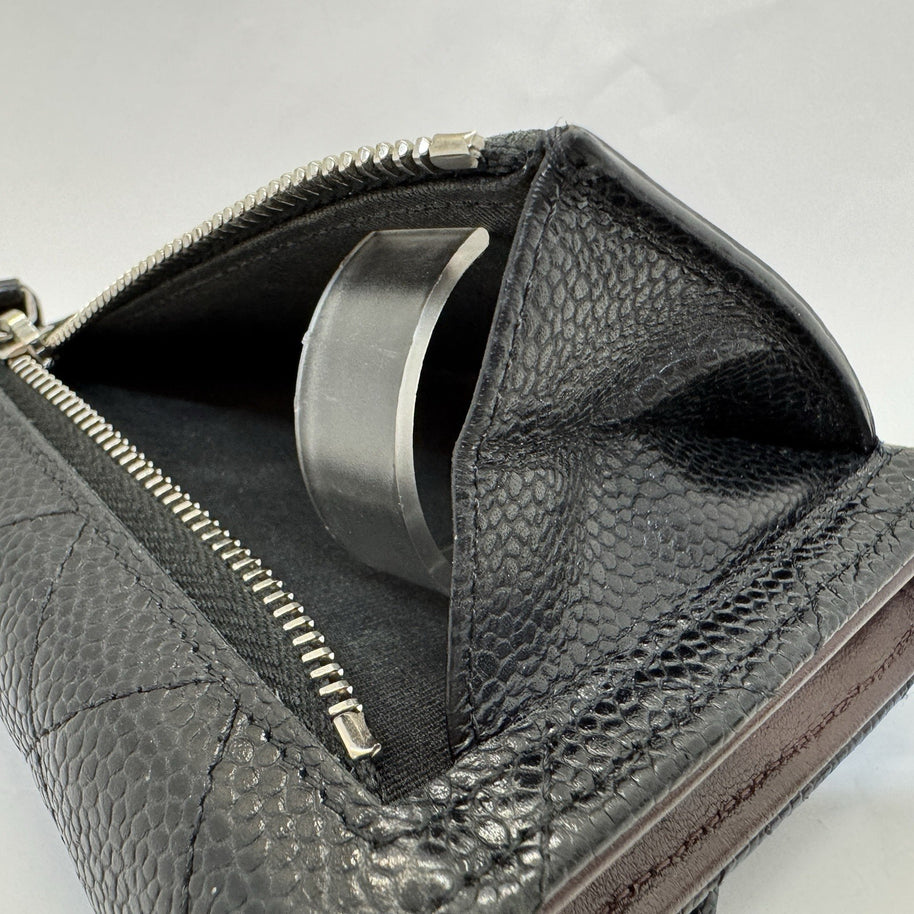 Chanel Trifold Flap Wallet Portemonnaie Caviar Leder Schwarz & Silber 2021