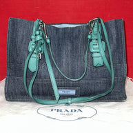 Prada 1BG122 Denim & Glace’cal Leder Shopper Damen Schultertasche NP. 1.600€!
