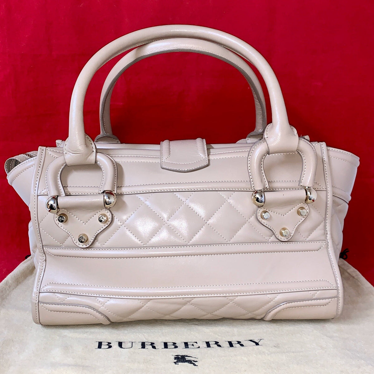 Große Burberry Bowling Bag Montgomery Quilted Leather beige Leder Handtasche