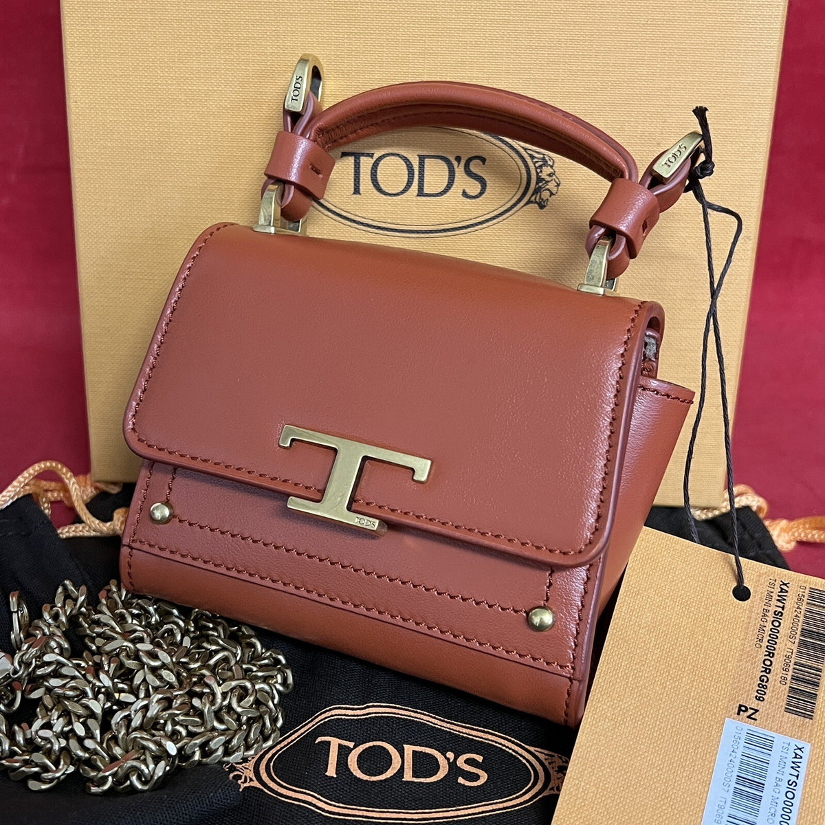 TOD’S TODS TSI MINI BAG MICRO ROR TERRACOTTA LEDER UMHÄNGETASCHE NEU