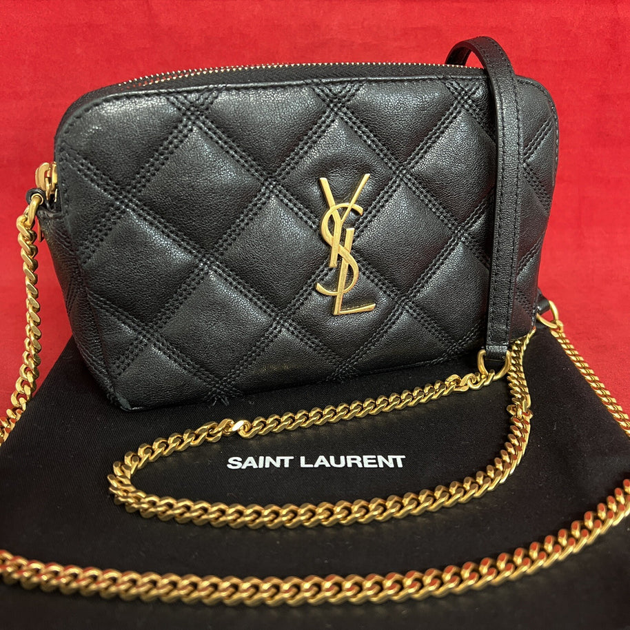 Saint Laurent Becky Double Zip Wallet on Chain kleine Umhängetasche Schwarz Gold