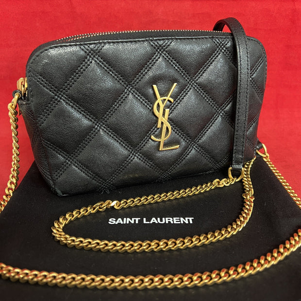 Saint Laurent Becky Double Zip Wallet on Chain kleine Umhängetasche Schwarz Gold