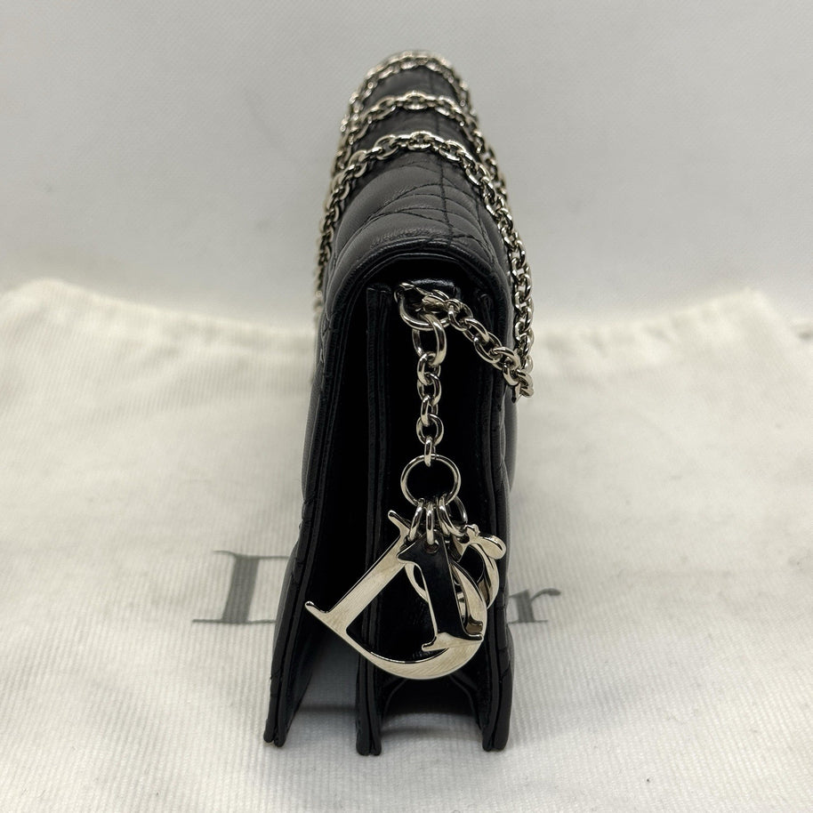 Dior Lady Pouch Clutch Umhängetasche Abend Täschchen Lammleder Schwarz