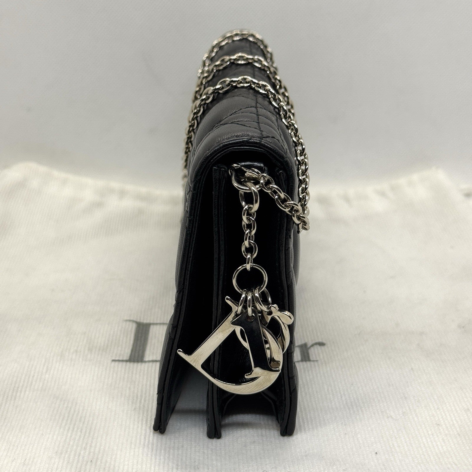 Dior Lady Pouch Clutch Umhängetasche Abend Täschchen Lammleder Schwarz