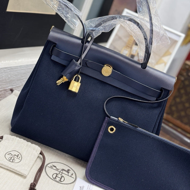 Hermes Herbag 31 Indigo Blue Marineblau Damentasche Neu