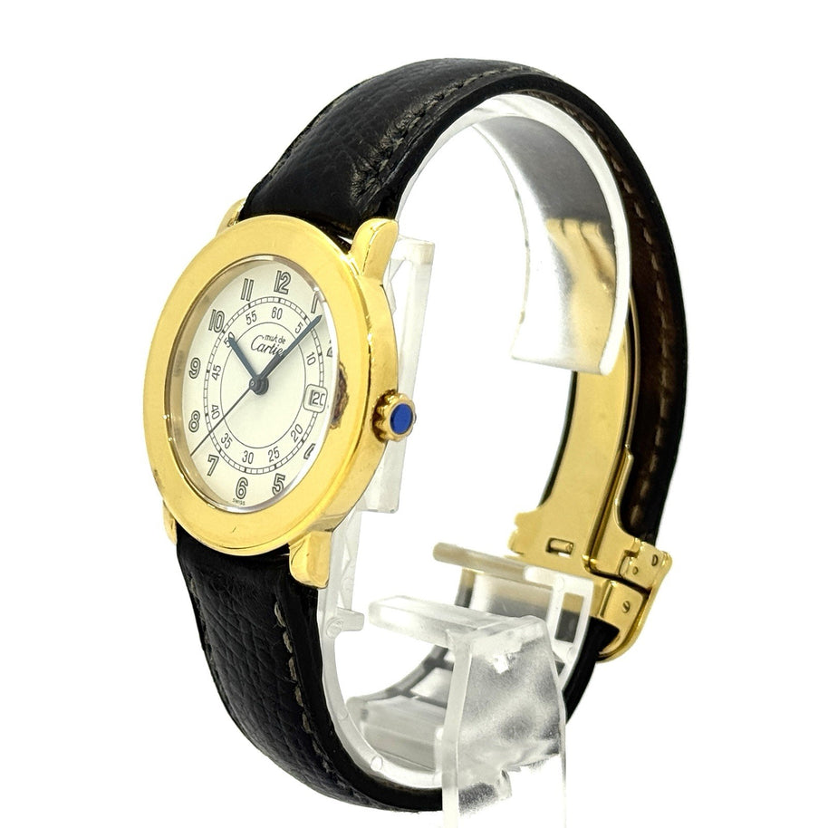 Cartier Ronde Medium 32mm Ref. 18001 Quarz Damenuhr Edelstahl Goldplattiert