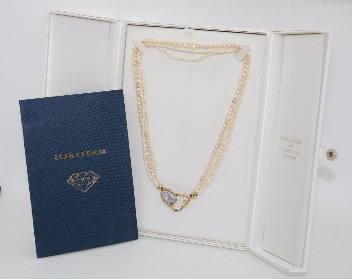 Perlencollier 585er Goldverschluss mit Süßwasserperlen & 11 Brillanten 0,10CT