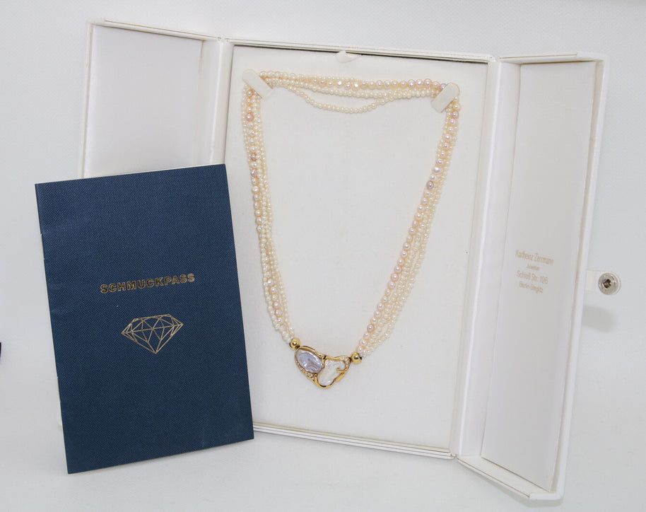 Perlencollier 585er Goldverschluss mit Süßwasserperlen & 11 Brillanten 0,10CT