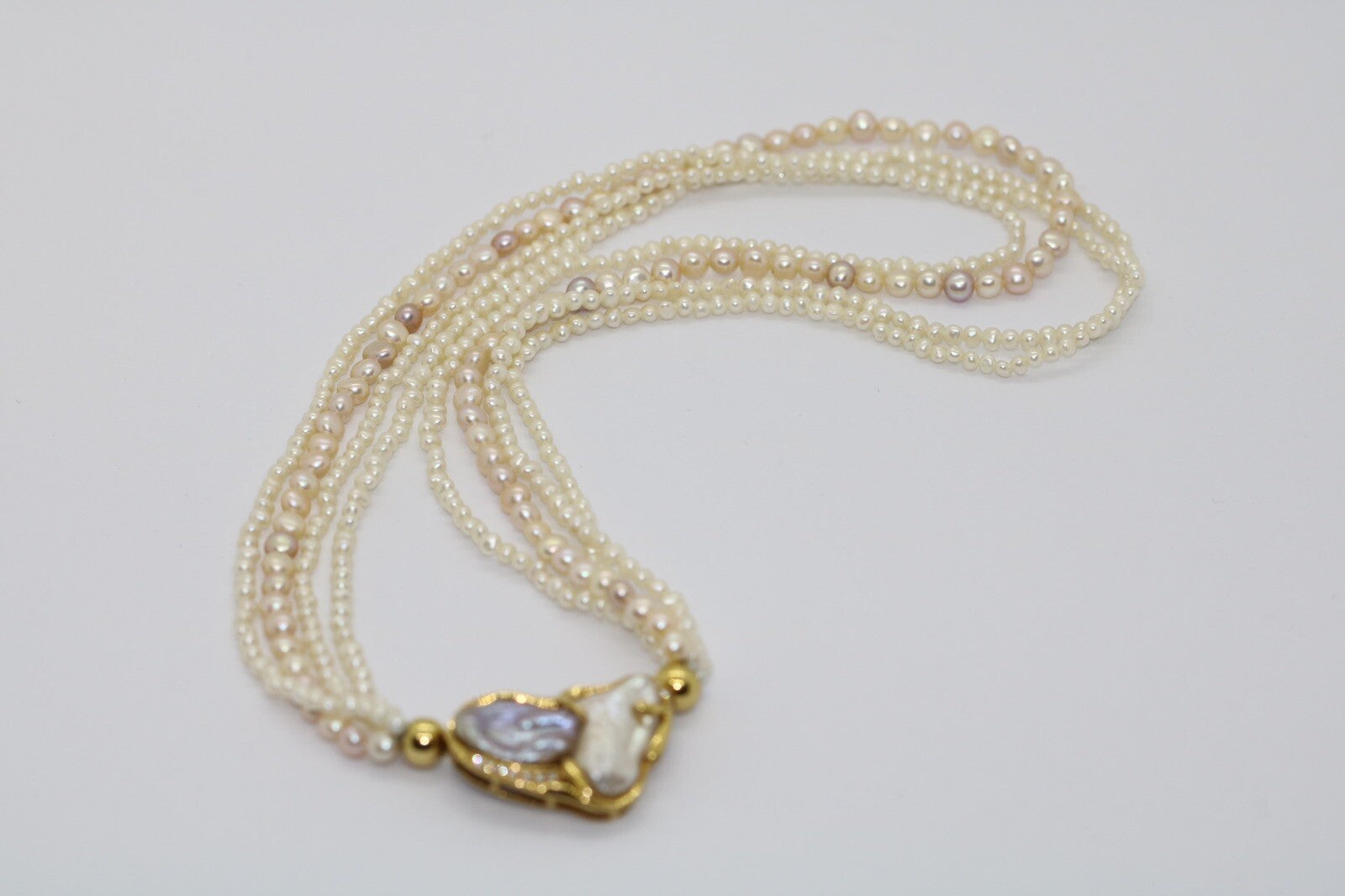 Perlencollier 585er Goldverschluss mit Süßwasserperlen & 11 Brillanten 0,10CT