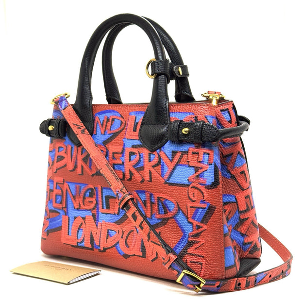 Burberry Graffiti Bag Rot Blau Schwarz Lammleder Schultertasche Top Zustand