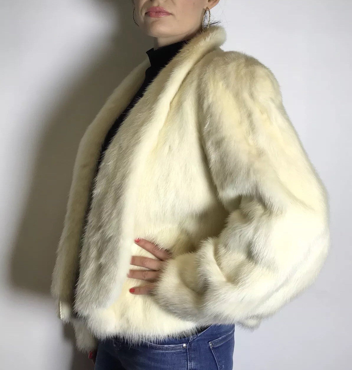 Creme-weisse Nerzjacke/Bolero, Sonderanfertigung vom Kürschner Gr. 38-40 Damen