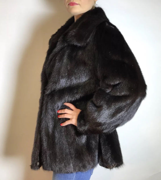 Moderne Nerzjacke dunkelbraun Sonderanfertigung vom Kürschner Gr. 36/38 Damen
