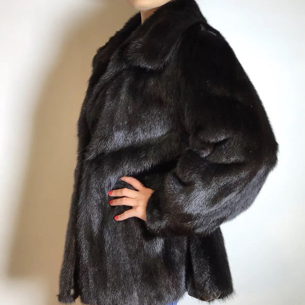 Moderne Nerzjacke dunkelbraun Sonderanfertigung vom Kürschner Gr. 36/38 Damen