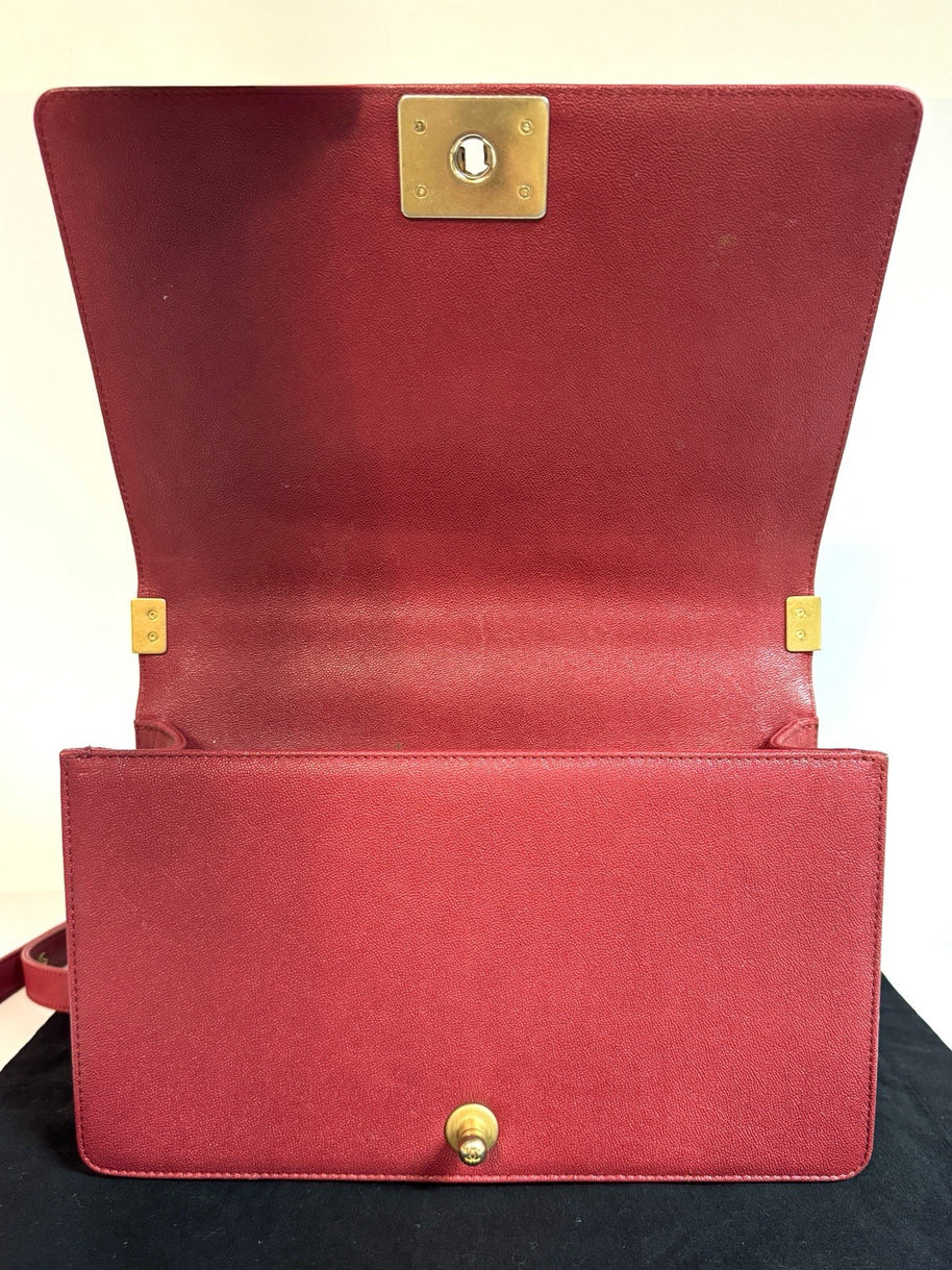 Chanel Boy Medium Flap Bag Caviar Burgunderrot & antique Gold Umhängetasche 2018