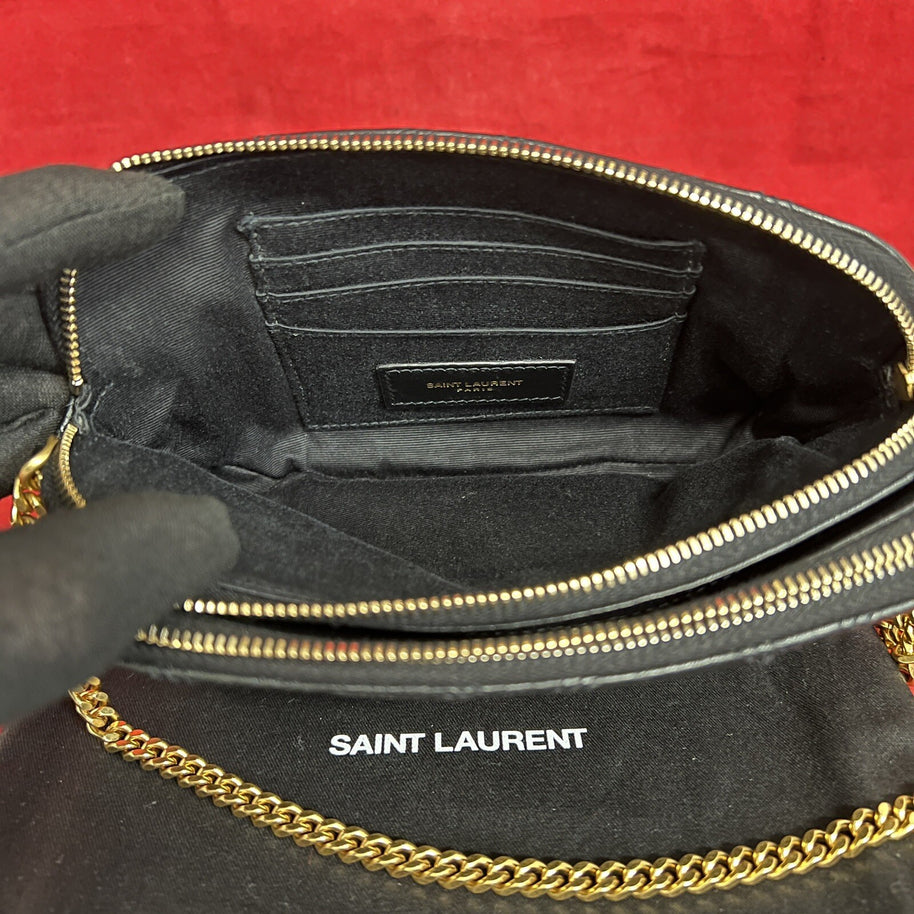 Saint Laurent Becky Double Zip Wallet on Chain kleine Umhängetasche Schwarz Gold
