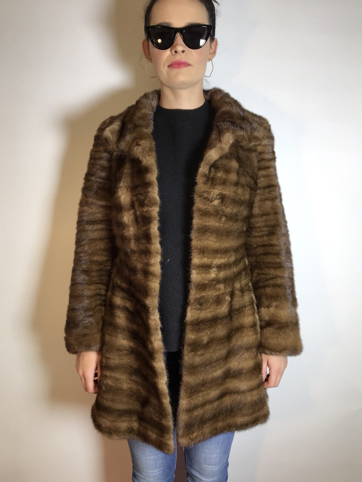 Lange Nerzjacke naturbraun Querschnitt, Exklusiv vom Kürschner Gr. 34/36 Damen
