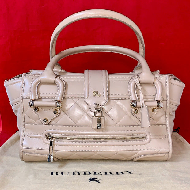 Große Burberry Bowling Bag Montgomery Quilted Leather beige Leder Handtasche