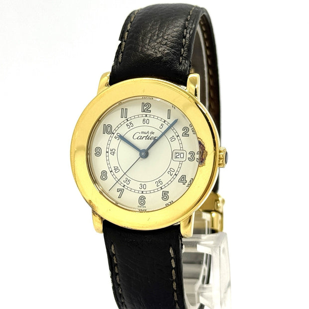 Cartier Ronde Medium 32mm Ref. 18001 Quarz Damenuhr Edelstahl Goldplattiert