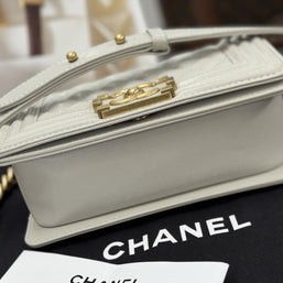 Chanel Top Handle Small Flap Bag Boy Caviar Hellgrau Gold