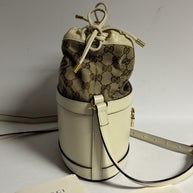 Gucci Horsebit Bucket Bag Umhängetasche Weiß Leder GG Supreme