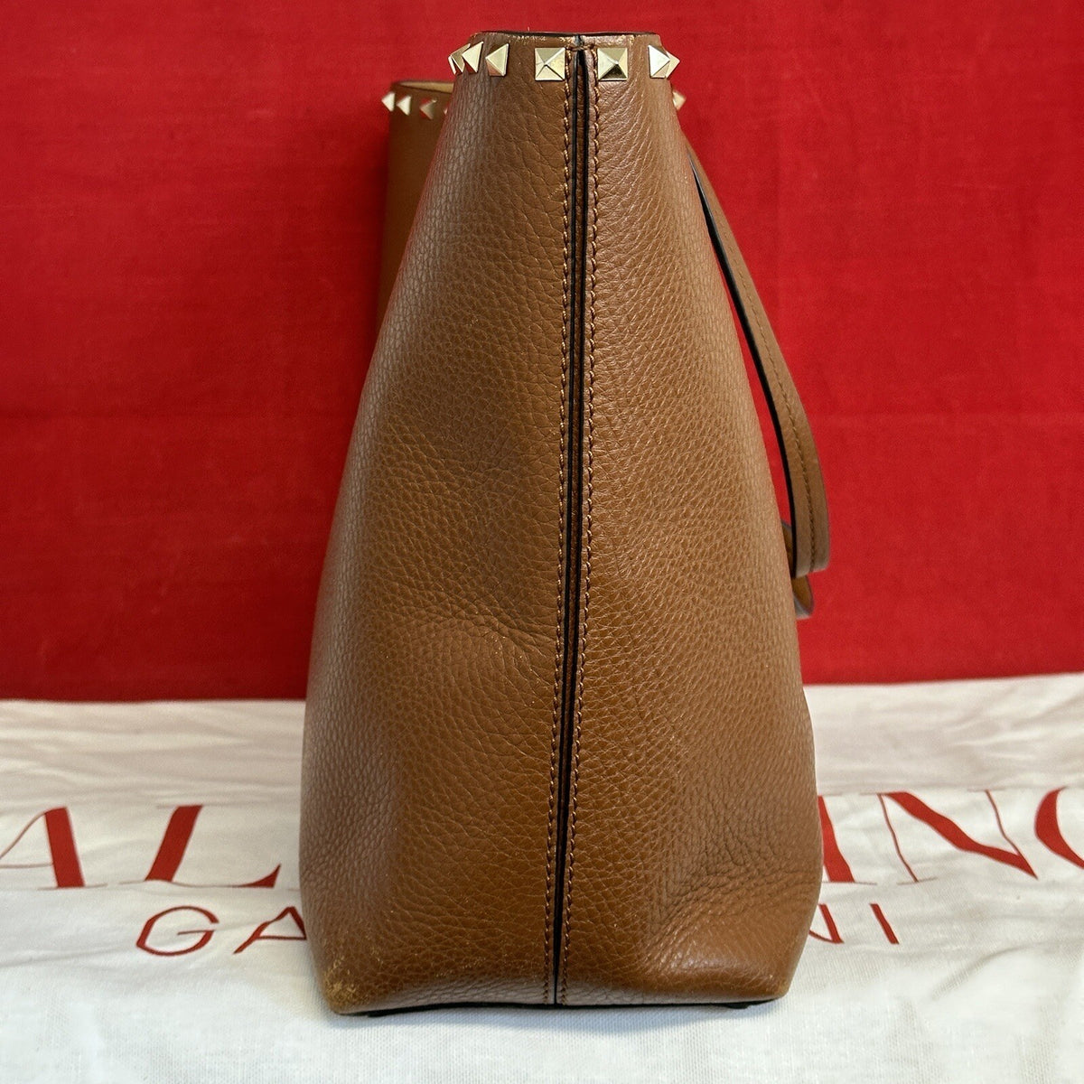 Valentino Garavani Rockstud Shopper Leder Braun Gold Nieten NP. 1.400€