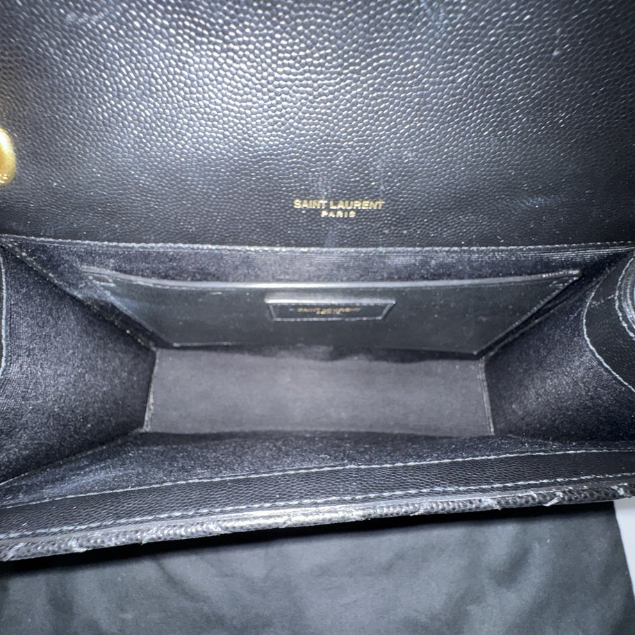 Saint Laurent Envelope Medium gegerbtes Grain De Poudre Leder Schwarz/Gold