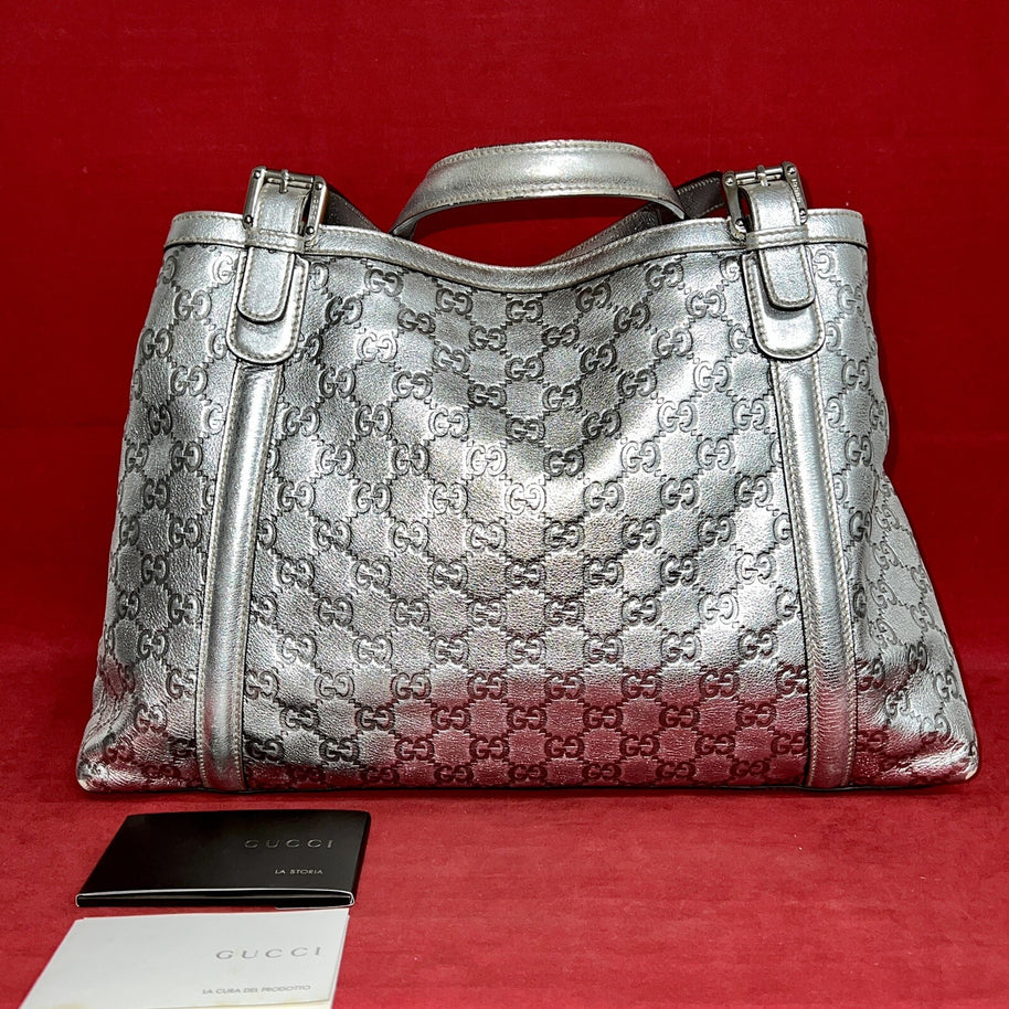 Gucci Guccissima Britt Silver Tote bag Damen Handtasche Silber Leder 162094