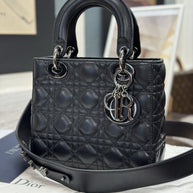 Kleine Lady Dior Small Schwarz Leder & Ruthenium HW All Black Umhängetasche